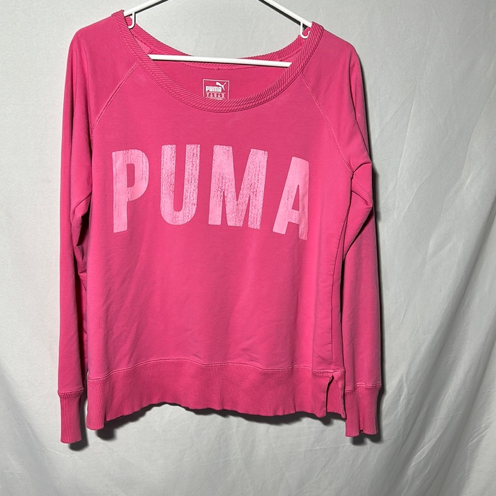 Puma womens small pink long sleeve crewneck logo